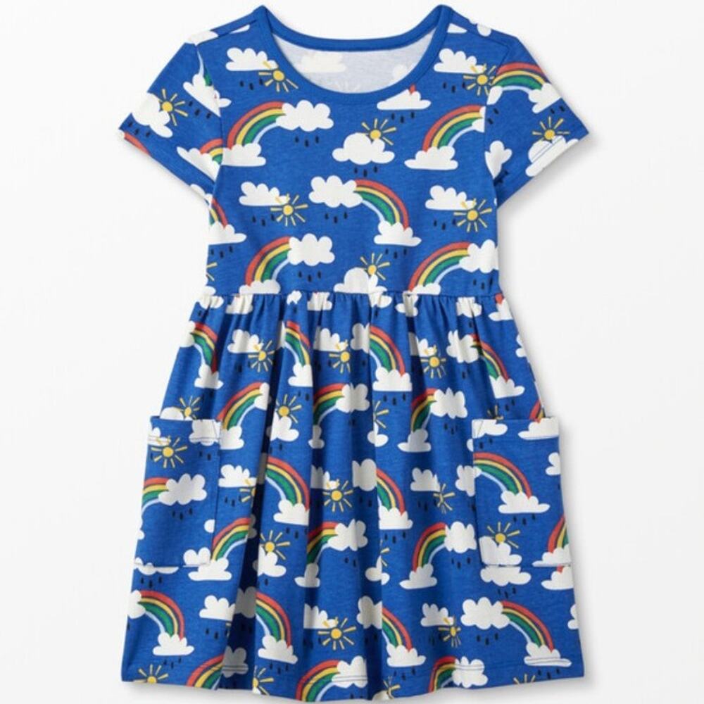 Hanna Andersson short sleeve rainbow print cotton/jersey Pocket dress size 10